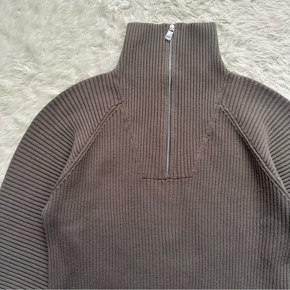 Varley Sweater Reid Half-Zip Knit Pullover Balloon Sleeves Boxy Gravity Sage M - Picture 6 of 14